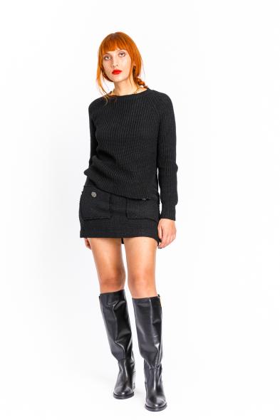 CROCHE'- BLACK ENGLISH RIBBED CREW NECK SWEATER - photo 3