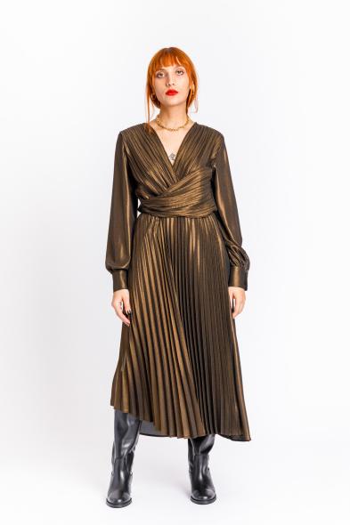 RA.ME - BRONZE PLEATED CROSS DRESS