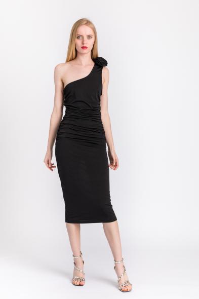 MERCI - ONE-SHOULDER BLACK SHEATH DRESS