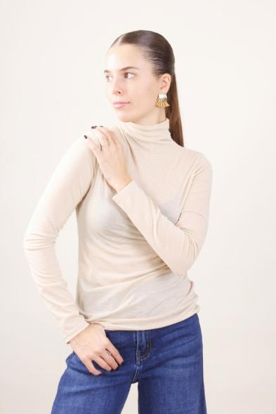 MYASTREET - MAGLIA CASHMIRETTA A COLLO ALTO BEIGE