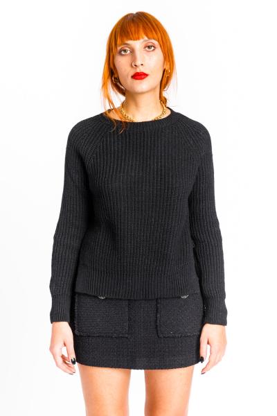 CROCHE'- BLACK ENGLISH RIBBED CREW NECK SWEATER