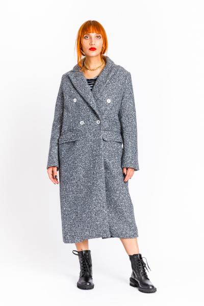 FRONT STREET 8 -LONG GRAY BOUCLE LUREX COAT