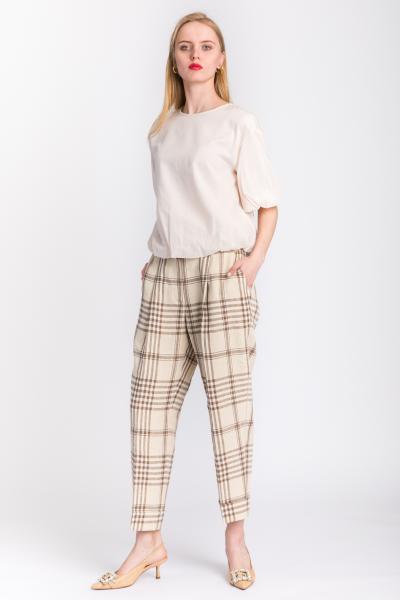 PESERICO - MAXI CHECKS LINEN CANVAS PANTS