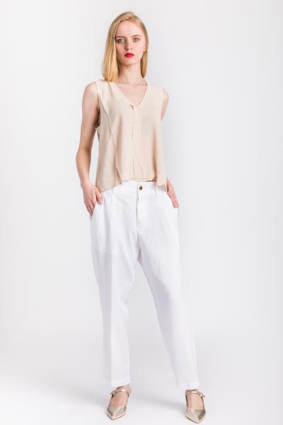 PT TORINO - WHITE LINEN MIX CROP PANTS