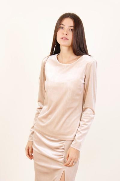 MYASTREET - MAGLIA A MANICHE LUNGHE IN VELLUTO BEIGE