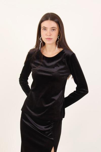 MYASTREET - MAGLIA A MANICHE LUNGHE IN VELLUTO NERA