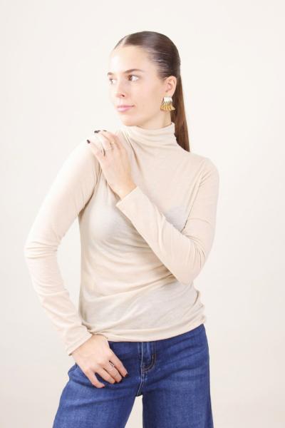 MYASTREET - MAGLIA CASHMIRETTA A COLLO ALTO BEIGE
