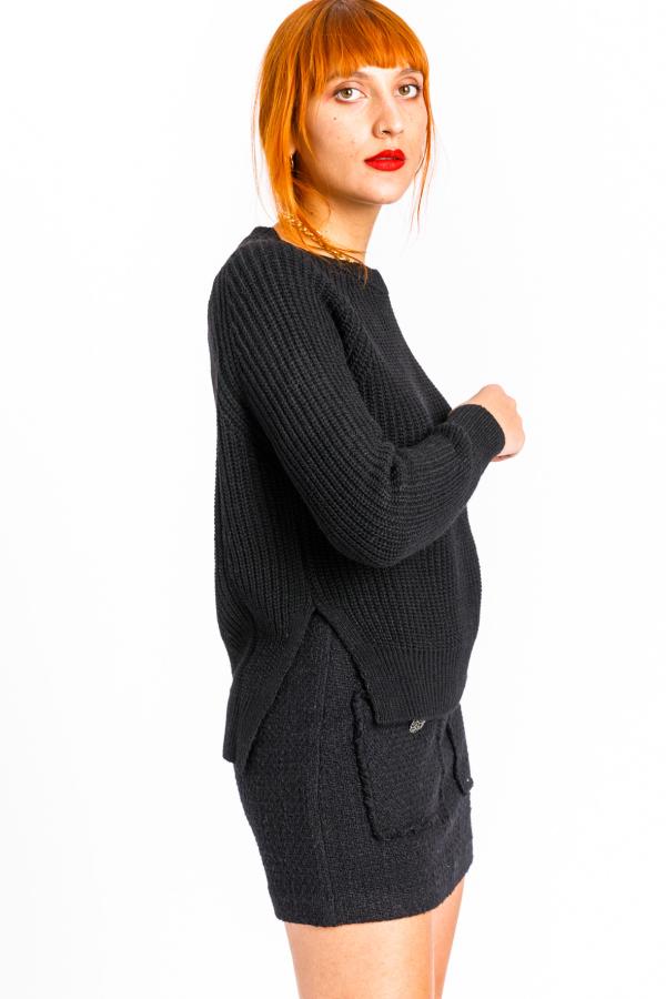 CROCHE'- BLACK ENGLISH RIBBED CREW NECK SWEATER - photo 1