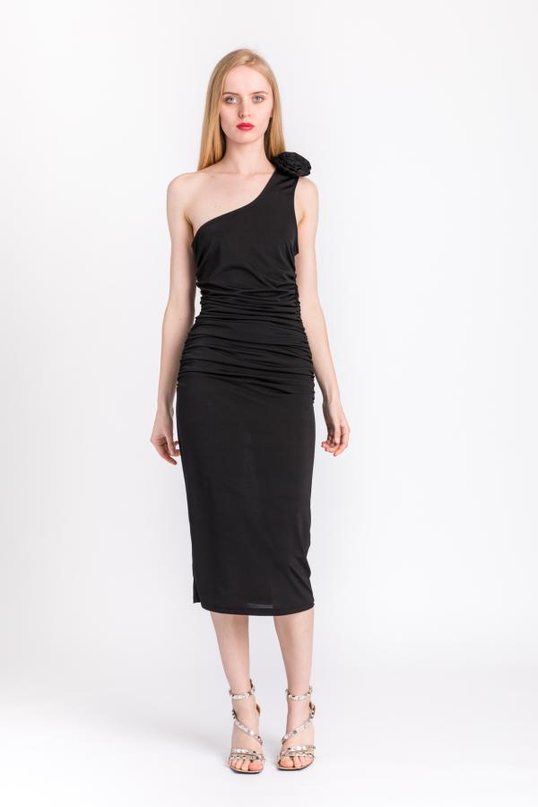 MERCI - ONE-SHOULDER BLACK SHEATH DRESS - photo 2