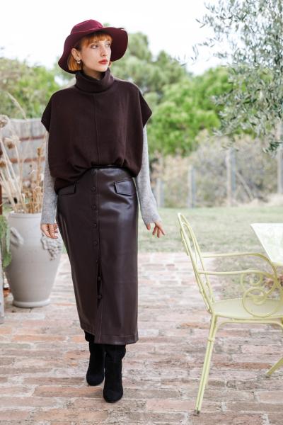 EMMA & GAIA - LONG ECO LEATHER SKIRT WITH BUTTONS