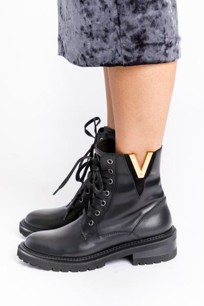 VIA ROMA 15 - BLACK LEATHER BOOT WITH GOLD INLAY