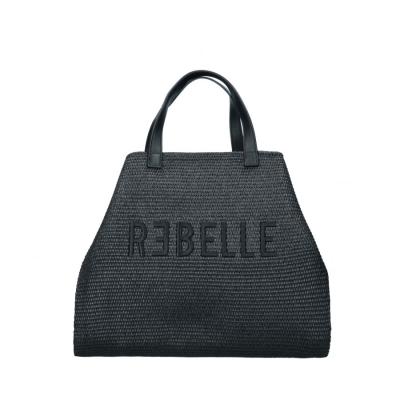 REBELLE - BLACK ASHANTI STRAW SHOPPING BAG