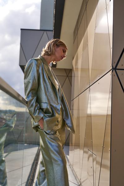 RA.ME - DOUBLE-BREASTED LAMINATED LINEN JACKET