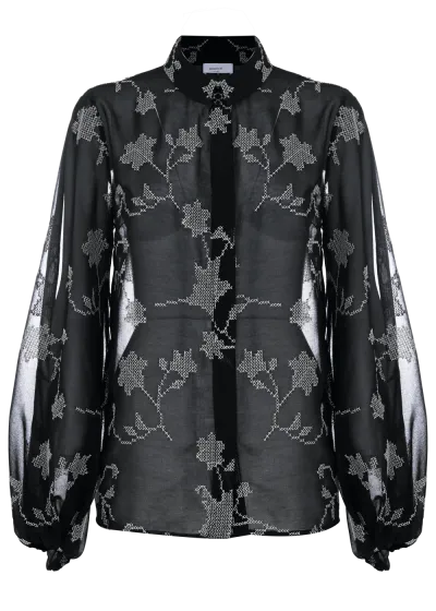 KOCCA - BLACK SHIRT WITH CAREY FLORAL EMBROIDERY