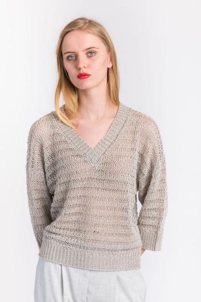 PESERICO - STUCCO LINEN KNITTED HONEYCOMB SWEATER - photo 1