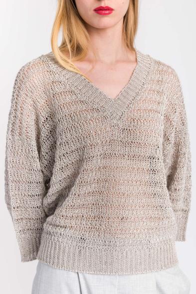 PESERICO - STUCCO LINEN KNITTED HONEYCOMB SWEATER - photo 4