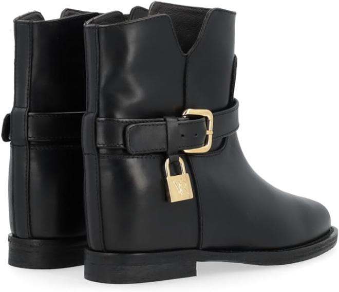 VIA ROMA 15 - BLACK LEATHER BOOT WITH GOLD PADLOCK - photo 3