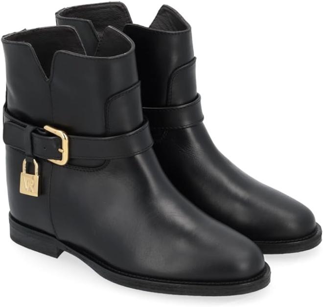 VIA ROMA 15 - BLACK LEATHER BOOT WITH GOLD PADLOCK - photo 1