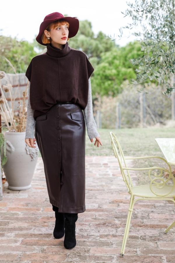 EMMA & GAIA - LONG ECO LEATHER SKIRT WITH BUTTONS