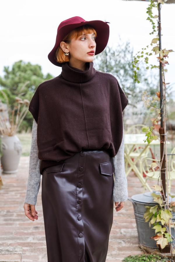 EMMA & GAIA - LONG ECO LEATHER SKIRT WITH BUTTONS - photo 4