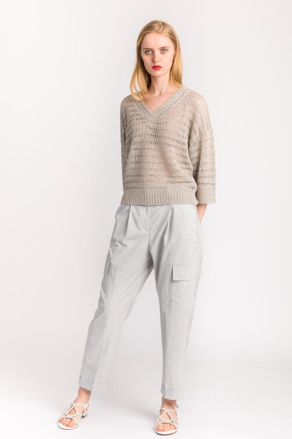 PESERICO - STUCCO LINEN KNITTED HONEYCOMB SWEATER - photo 5